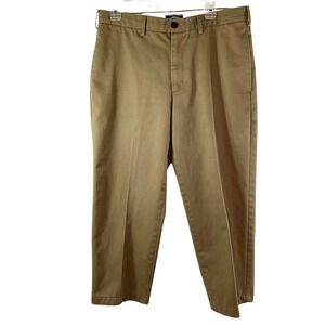 Lands End Khaki Pants Mens Size 34 Short Traditional Fit Straight Leg Flat Front